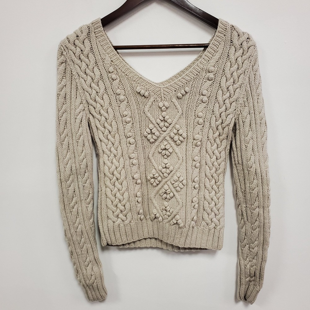 Vintage Express Womens Y2K Merino Wool Bobble Knit Sweater Size‎ S Beige Layers